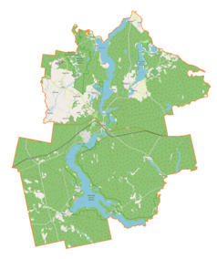 Mapa konturowa gminy Ruciane-Nida, po lewej nieco u góry znajduje się punkt z opisem „Ukta”