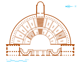 Plan d'un bâtiment semi-circulaire.