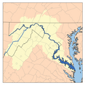 Mapa del río Potomac que forma la frontera noreste de Virginia con Maryland y Washington D. C.