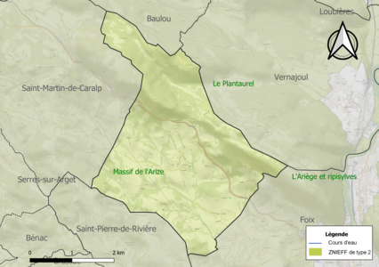 Carte des ZNIEFF de type 2 sur la commune.