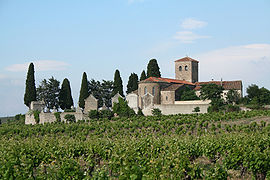 Saint Etienne Church of Caussiniojouls, surrounded by vineyards