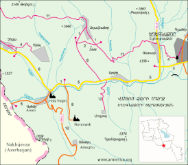 Map of Areni and surrounding region