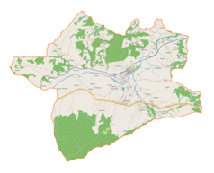 Mapa konturowa gminy Tymbark, po prawej nieco na dole znajduje się punkt z opisem „Zamieście”