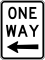 The contemporary Australian one way sign is vertically oriented, but older signs similar to those used in North America are still common.