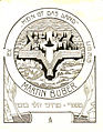 Image 49A Bookplate done for Martin Buber; The plate is adorned with the walls of Jerusalem in the shape of a Shield of David, viewed from above (from Culture of Israel)