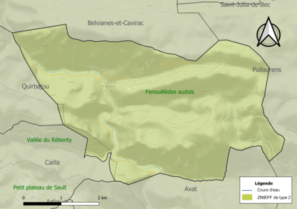 Carte des ZNIEFF de type 2 sur la commune.