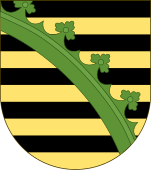 Saxony/ Saxe-Jena (1672–1690) Saxe-Eisenach (1596–1638; 1640–1644; 1662–1809)/ Duchy of Saxe-Coburg-Eisenach (1572-1596; 1633-1638)/ Duchy of Saxe-Weimar (1572–1809)/ Duchy of Saxe-Wittenberg (1296–1356) with the black-yellow imperial colored stripes and green crancelin