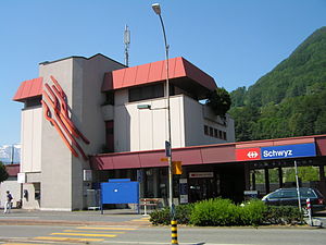 Three-story building with flat roof