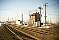 The interlocking tower and tracks at Des Plaines, Illinois in 1993.