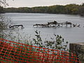 Sutliff Bridge truss badly damaged in 2008 flood, downstream from bridge