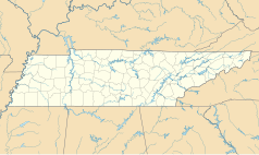 Mapa konturowa Tennessee, po prawej nieco u góry znajduje się punkt z opisem „Johnson City”