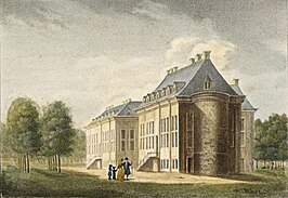 Ingekleurde prent van het paleis uit 1830