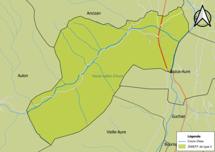 Carte de la ZNIEFF de type 2 sur la commune.