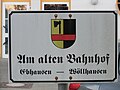 Schild am ehemaligen Bahnhofsgelände