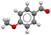 Ball-and-stick model of the anisaldehyde molecule