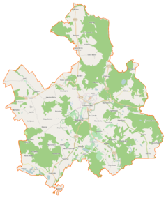 Mapa konturowa gminy Połczyn-Zdrój, blisko dolnej krawiędzi nieco na lewo znajduje się punkt z opisem „Słowianki”