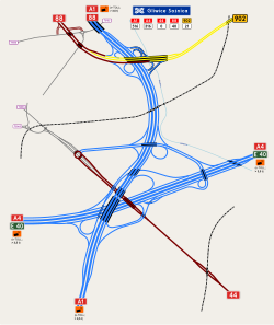 Übersichtskarte Autobahnknoten Gliwice-Sośnica