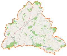 Mapa konturowa powiatu kościańskiego, po lewej znajduje się punkt z opisem „Karśnice”