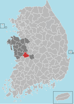 Nonsans läge i Södra Chungcheong och Sydkorea.