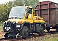 Unimog 405/UGN road-rail vehicle used as a rail car mover.