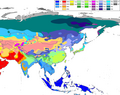 แผนที่แสดงการแบ่งเขตภูมิอากาศแบบเคิพเพินในทวีปเอเชีย