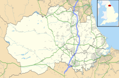 Mapa konturowa Durham, u góry znajduje się punkt z opisem „Consett”