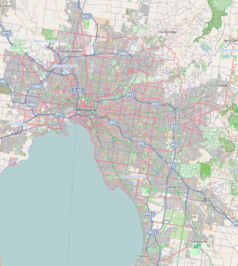 Mapa konturowa Melbourne, blisko centrum na lewo znajduje się punkt z opisem „Nauru House”