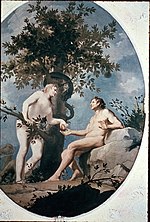 A painting of Adam and Eve falling from the Tree of the Knowledge of Good and Evil