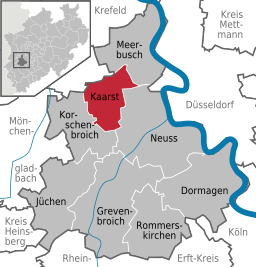 Läget för staden Kaarst i Rhein-Kreis Neuss