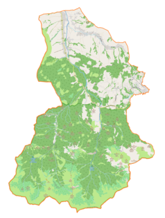 Mapa konturowa gminy Kościelisko, blisko centrum na prawo znajduje się punkt z opisem „Chotarz”