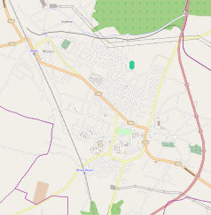 Mapa konturowa Mławy, blisko górnej krawiędzi po lewej znajduje się punkt z opisem „Mława-Wólka”