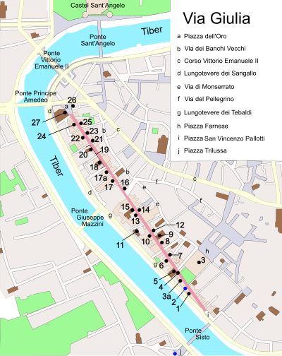 Carte de la Via Giulia au 21e siècle