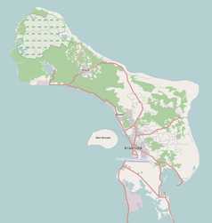 Mapa konturowa Bonaire, blisko centrum na dole znajduje się punkt z opisem „Klein Bonaire”