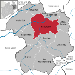 Läget för Paderborn i Kreis Paderborn