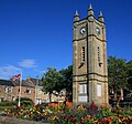 Amble war memorial and clock in the town square