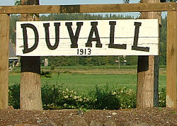 Duvall town welcome sign, pictured in 2004