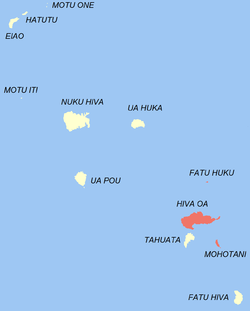 Location of the commune (in red) within the Marquesas Islands