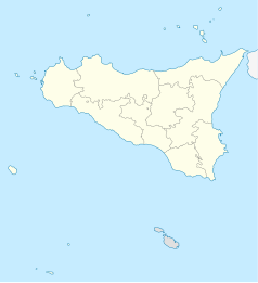 Mapa konturowa Sycylii, u góry nieco na lewo znajduje się punkt z opisem „Giardinello”