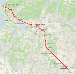 A Saronno–Laveno-vasútvonal útvonala