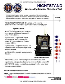 NIGHTSTAND – Mobile device that introduces NSA software to computers up to 8 mi (13 km) away via wireless LAN