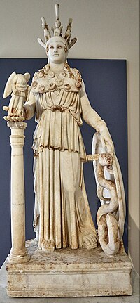 Athéna du Varvakéion, copie d'époque romaine de la statue chryséléphantine du Parthénon de Phidias. Musée national archéologique d'Athènes.