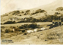 1916 photo postcard of Stinson Beach, showing Airey's Hotel to the left