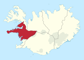 Localização da Região Oeste na Islândia.