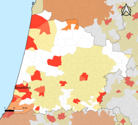 Localisation de l'aire d'attraction de Soustons dans le département des Landes.