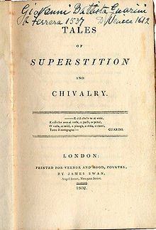 Title page, Anon. [Anne Bannerman], Tales of Superstition and Chivalry (Vernor and Hood, 1802)