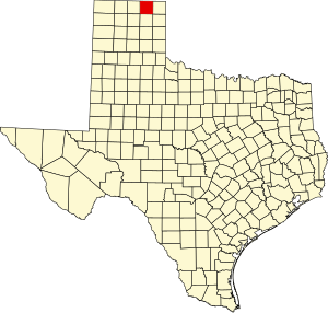 Map of Texas highlighting Ochiltree County