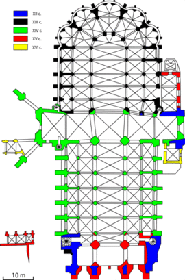 Planta de la catedral con fechas de construcción