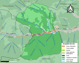 Carte en couleurs présentant l'occupation des sols.