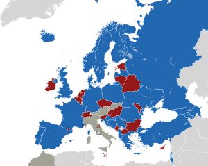 Um mapa colorido dos países da Europa