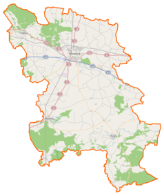 Mapa konturowa powiatu wrzesińskiego, w centrum znajduje się punkt z opisem „Osowo”